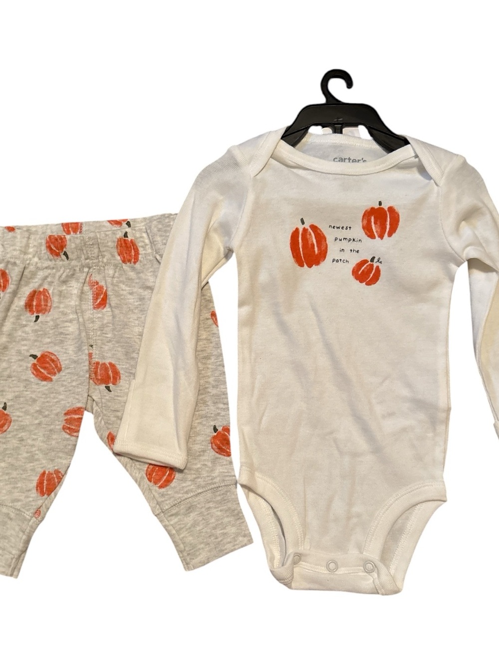 Carter's Cream Long-Sleeve Pumpkin Bodysuit with Gray Pumpkin Pants
